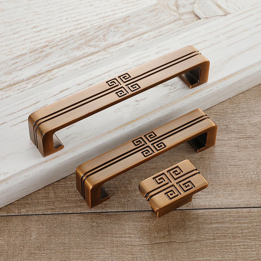 AOBT Yellow Bronze Vintage Cabinet Handles Chinese Drawer Wardrobe Handle Antique Cabinet Door Pulls Single Hole Hardware
