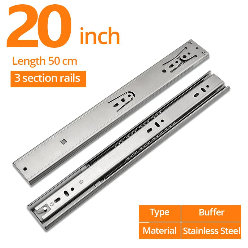 KAK 10" - 22" Stainless Steel Drawer Slides Soft Close Drawer Track Three-Section Drawer Rails Cabinet Roller Furniture Hardware