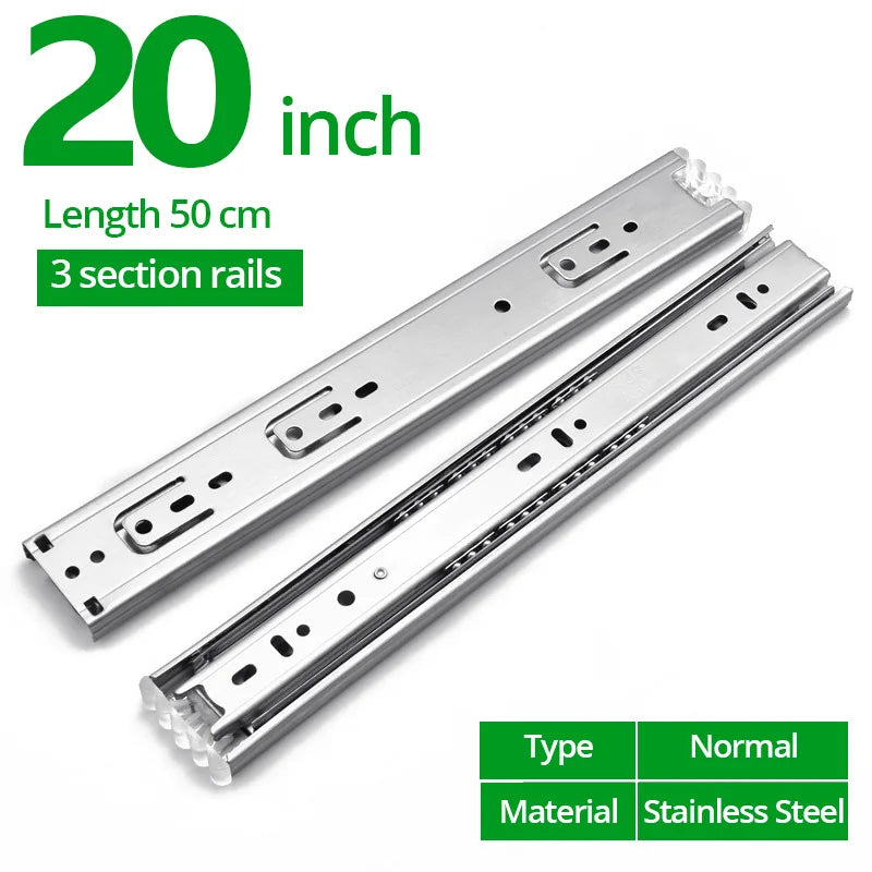 KAK 10" - 22" Stainless Steel Drawer Slides Soft Close Drawer Track Three-Section Drawer Rails Cabinet Roller Furniture Hardware