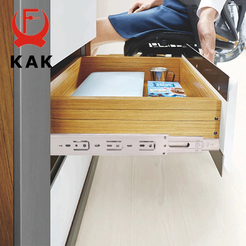 KAK 10" - 22" Stainless Steel Drawer Slides Soft Close Drawer Track Three-Section Drawer Rails Cabinet Roller Furniture Hardware