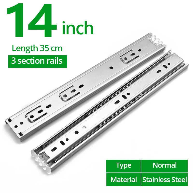 KAK 10" - 22" Stainless Steel Drawer Slides Soft Close Drawer Track Three-Section Drawer Rails Cabinet Roller Furniture Hardware