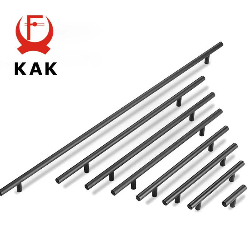 KAK 2 Kitchen Door T Bar Straight Handle Knobs in Stainless Steel with Matte Black Finish, Various Sizes