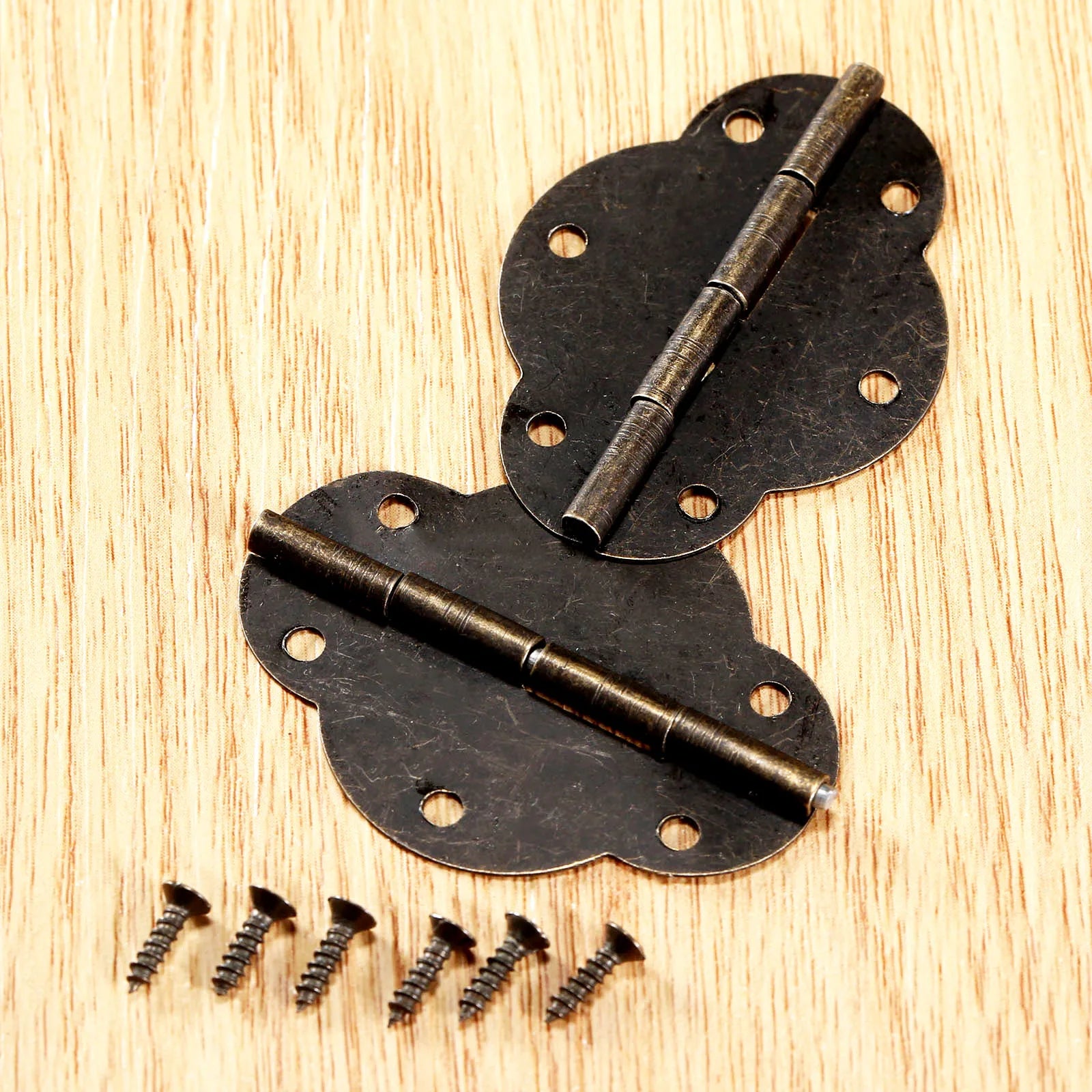 2pcs Vintage Jewelry Box Cabinet Hinges 46mm/56mm Antique Bronze 6 holes Iron Decorative screws Furniture Fittings