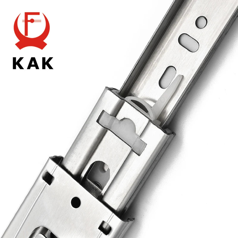 KAK 10 - 22 inch stainless steel drawer slides with soft close mechanism, featuring a three-section design and durable construction for cabinet hardware.