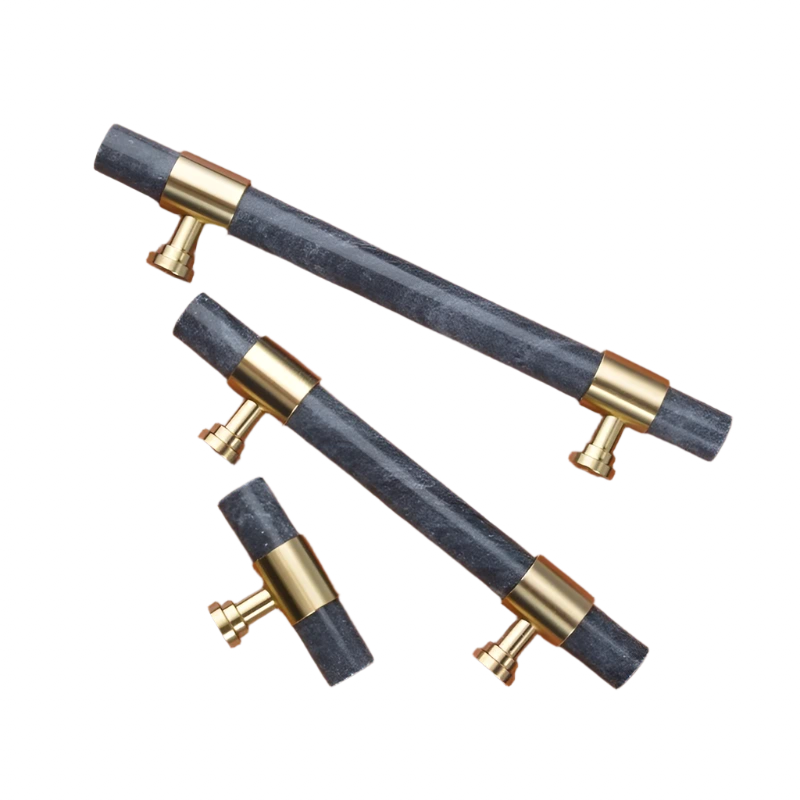 Luxury marble and brass cabinet pulls with gold accents for kitchen, drawer, or wardrobe.