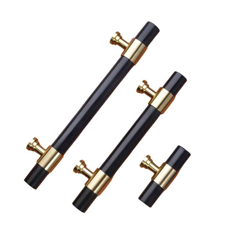 Luxury gold cabinet pulls made of natural marble and solid brass, suitable for kitchen, drawer, or wardrobe.