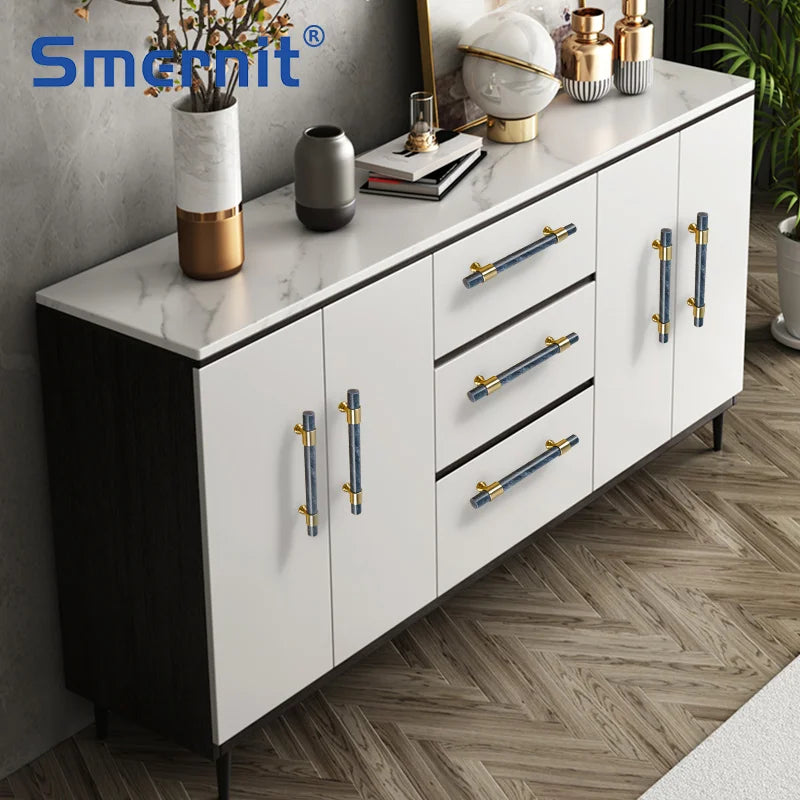 Natural Marble & Solid Brass Cabinet Pulls gray set