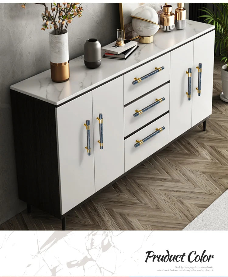Natural Marble & Solid Brass Cabinet Pulls gray set