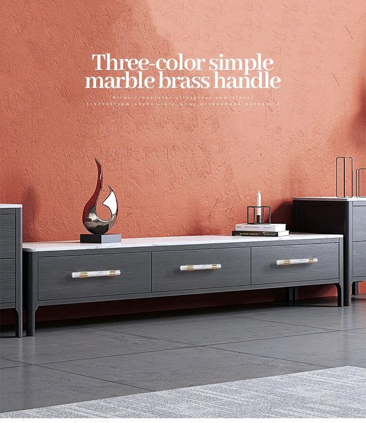 Natural Marble & Solid Brass Cabinet Pulls white set