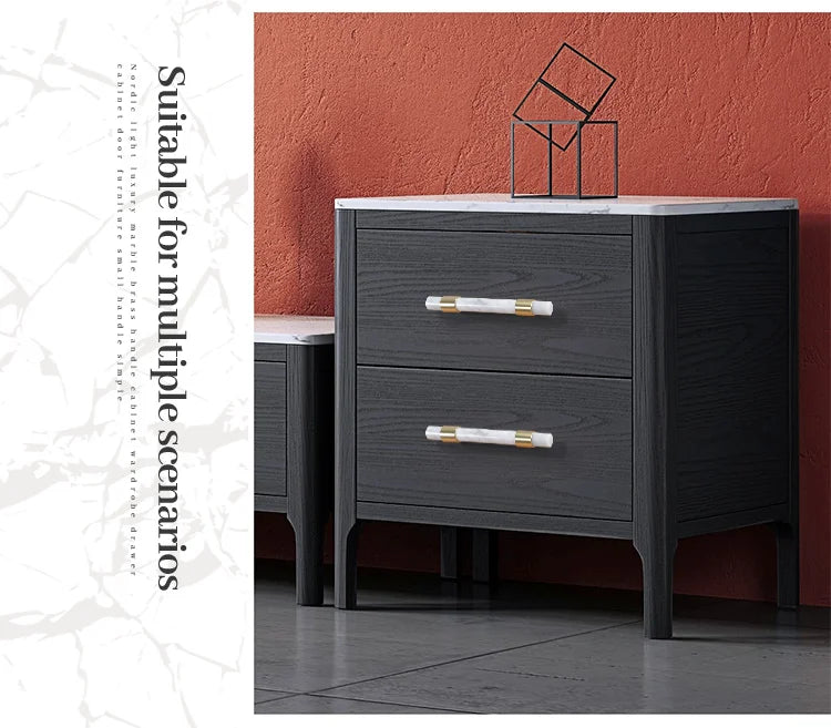 Natural Marble & Solid Brass Cabinet Pulls white set