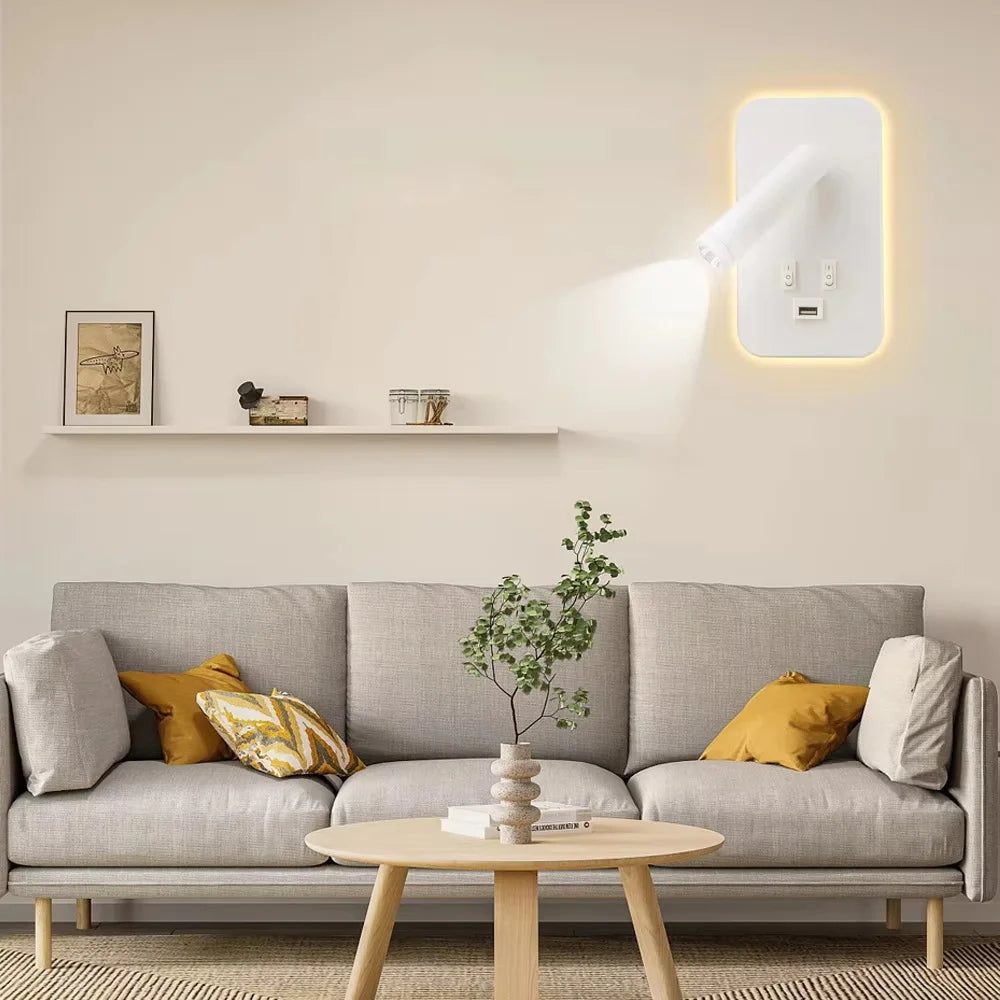 LED Wall lamp and Reading light,Multifunctional Wall Sconces with USB Port,LED Wall Lamp with Bedside Night light for Bedroom