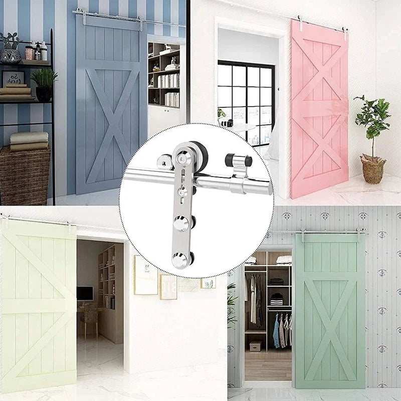 CCJH  4-6.6FTSliding Door Track Kit,  Internal Stainless Steel Sliding Barn Wood Door Hardware System for Single Door