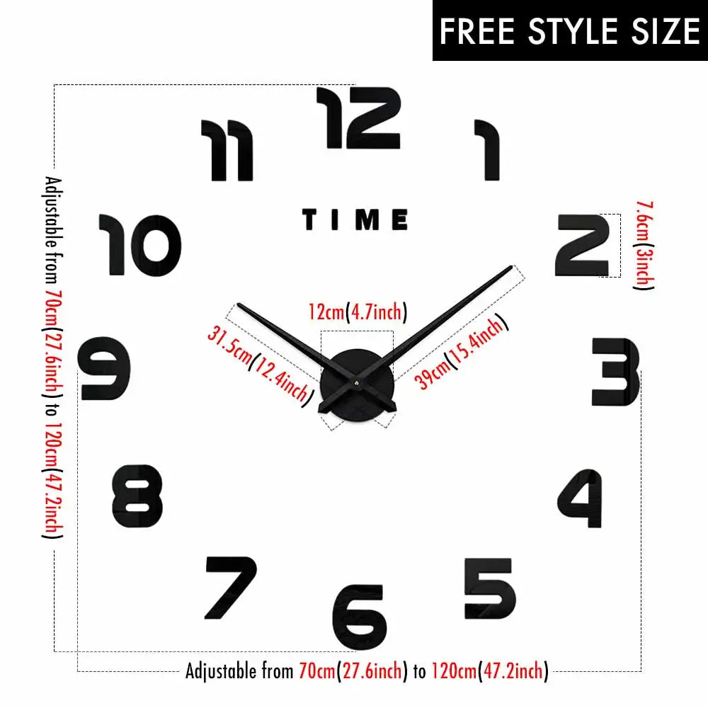 MCDFL 3D Large Wall Clock Self Adhesive Acrylic Mirror Stickers Giant Watches Timepiece Decoration Living Room for Home Interior