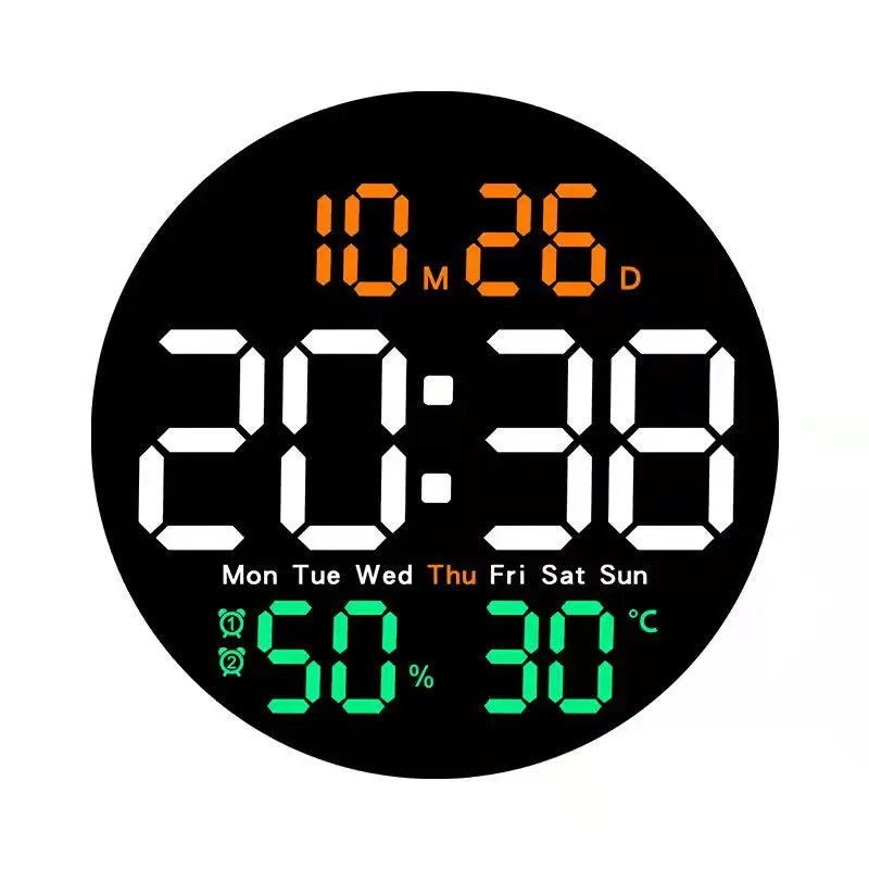 10 inch simple living room wall clock with control temperature humidity date week display countdown clock LED alarm clock