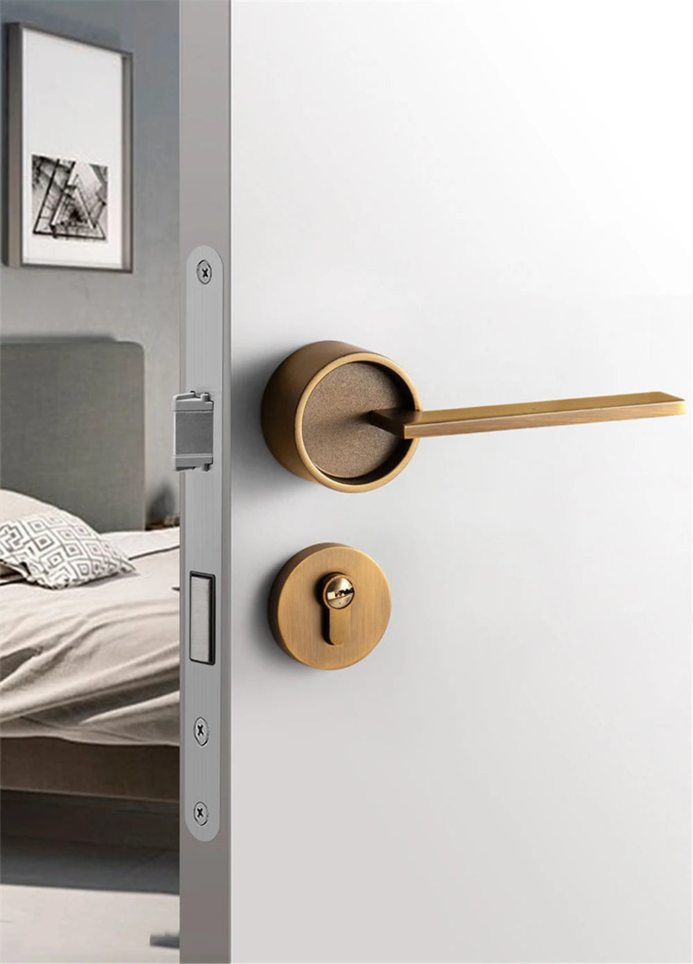Luxury Silent Door Lock Bedroom Door Handle with Lock Interior Security Door Handle Lock Cylinder Security Mute Split Door Locks