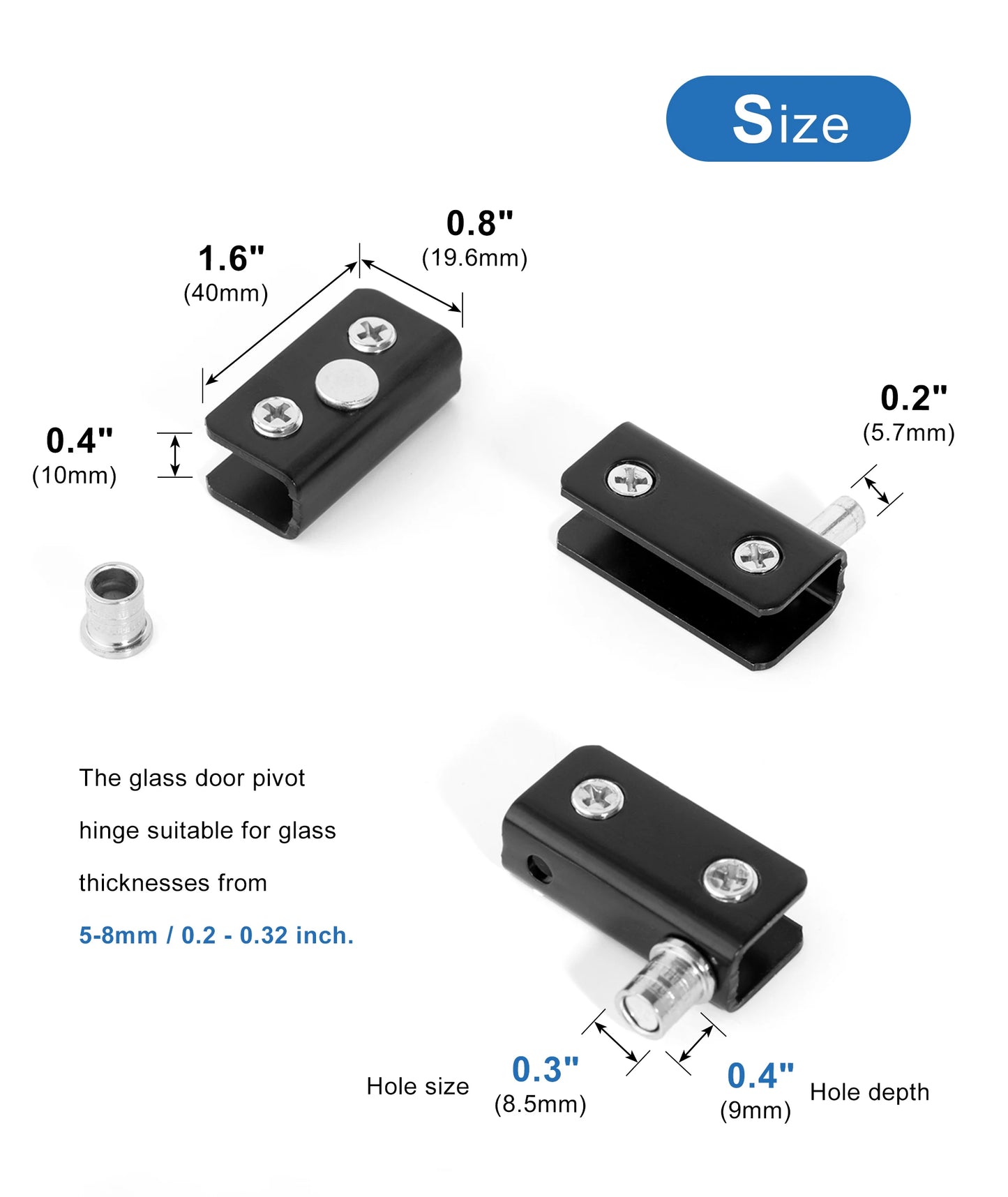 Stainless Steel Glass Door Pivot Hinge Set with Magnetic Catch Furniture Metal Black Rotating Hinge for Kitchen Cabinet Cupboard