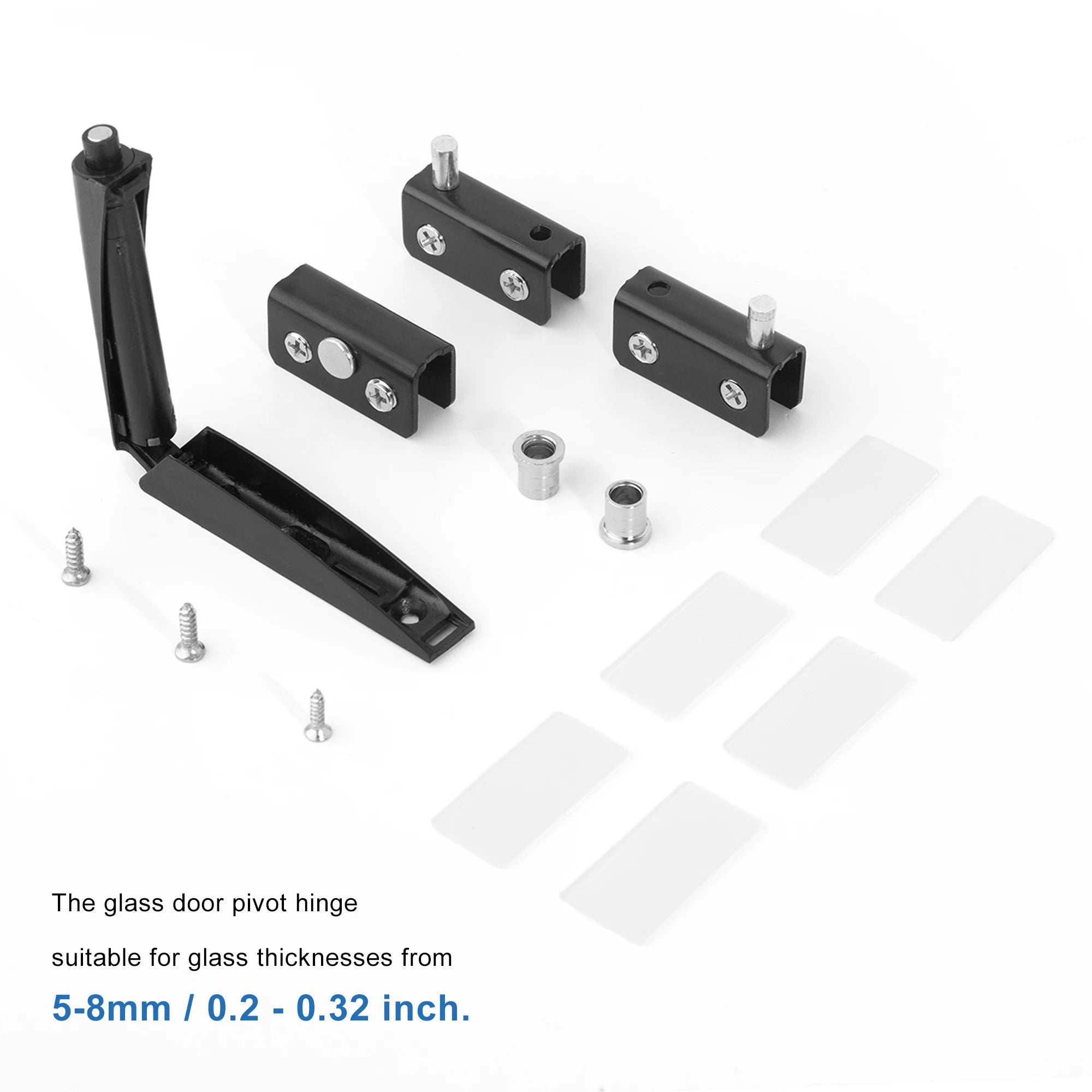 Stainless Steel Glass Door Pivot Hinge Set with Magnetic Catch Furniture Metal Black Rotating Hinge for Kitchen Cabinet Cupboard