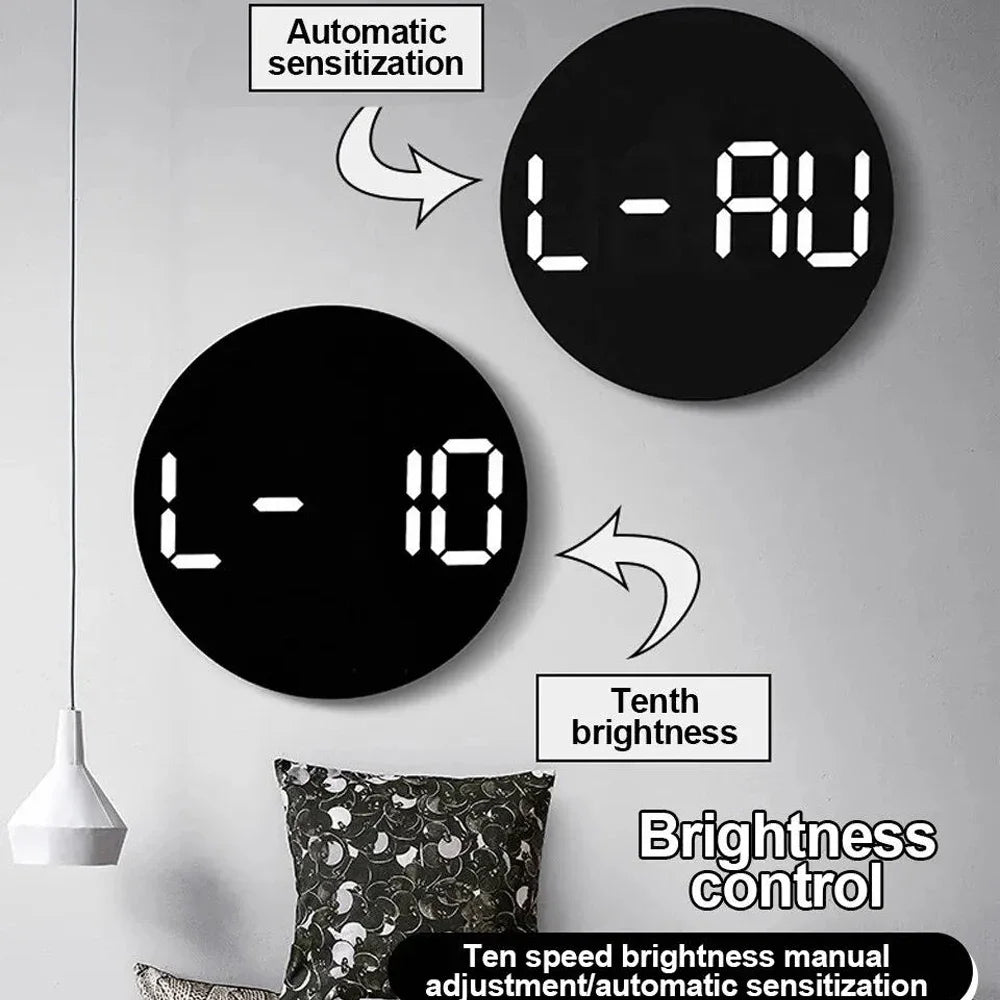 10 inch simple living room wall clock with control temperature humidity date week display countdown clock LED alarm clock
