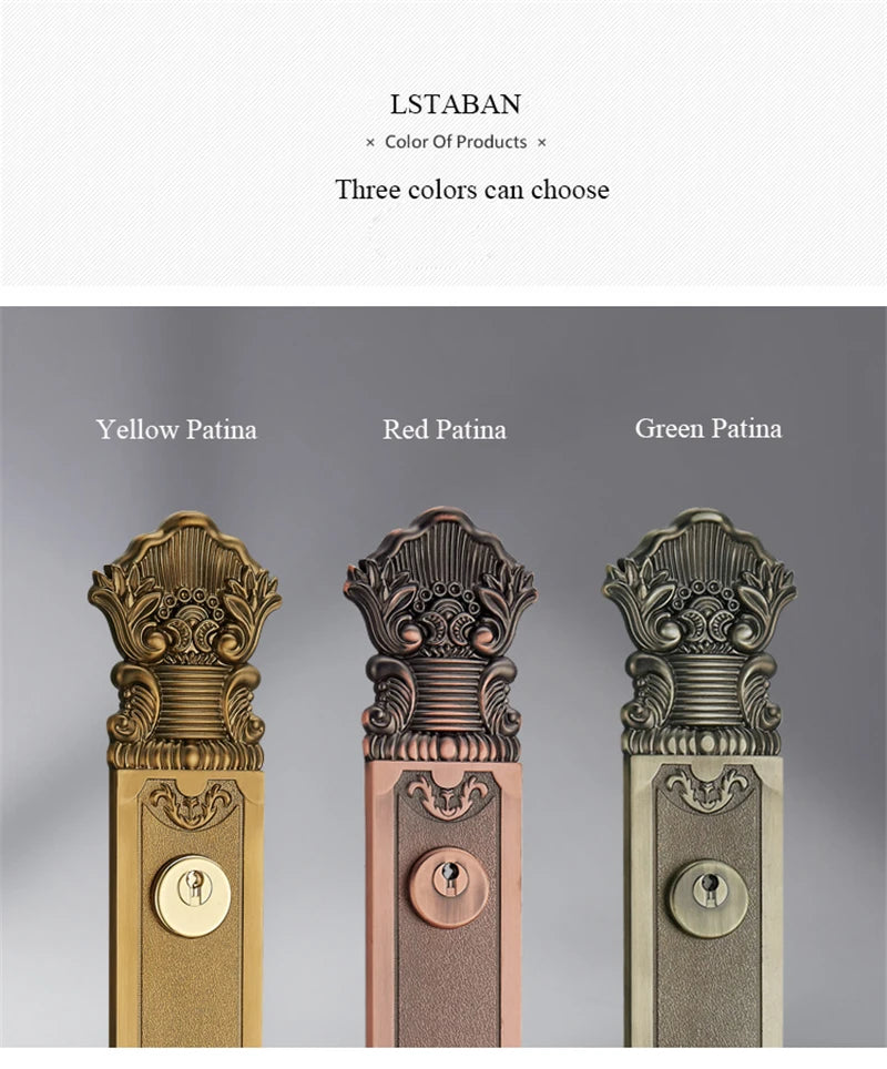 Luxury European Solid wood Villa Interior Door Lock Gate Outdoor Double Open Yellow Bronze Wooden Door Lock