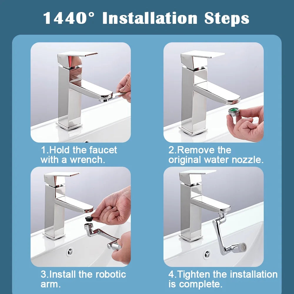 1080° Bathroom Water Tap Nozzle Universal Rotation Faucet Extender Sprayer Kitchen Tap Extend Adapter Aerator 2 Spray Modes
