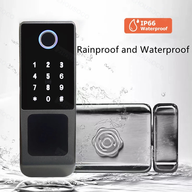 Fingerprint Lock Waterproof Tuya Wifi Remote Control Bluetooth TTLock App Card Digital Code Keyless Electronic Smart Door Lock