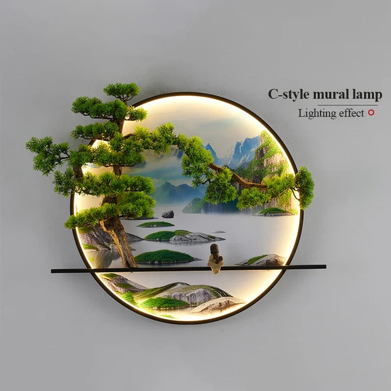 RONIN Modern Wall Picture Light Inside Creative Chinese Landscape Mural Sconces Lamp LED for Home Living Bedroom Study