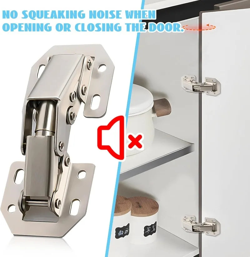 10/2PCS 90 Degree No-Drilling Hole Stainless Steel Cabinet Hinges - Buffer Hinge for Home Kitchen Furniture Hardware