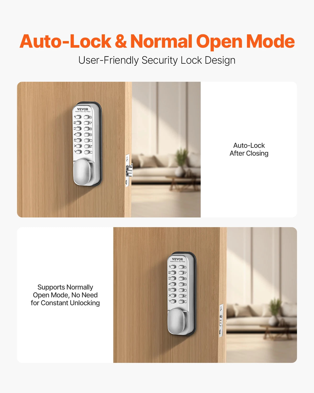 SucceBuy Mechanical Keyless Entry Door Lock 14 Key Mechanical Door Lock Mechanical Keypad Door Knob Single-Side Keyless Lock