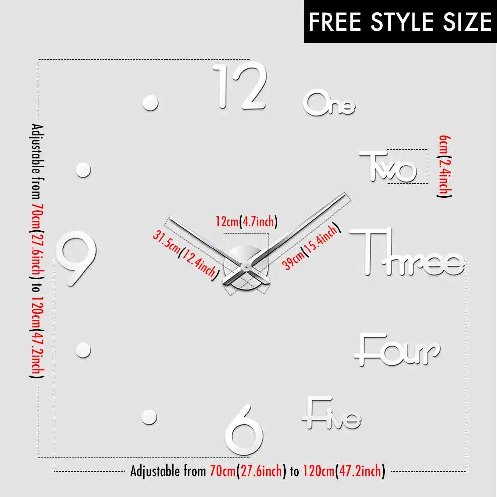 MCDFL 3D Large Wall Clock Self Adhesive Acrylic Mirror Stickers Giant Watches Timepiece Decoration Living Room for Home Interior