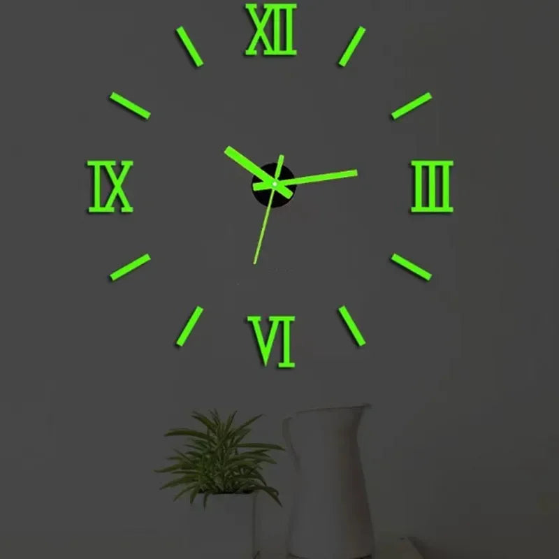 New 1pcs Creative luminous wall clock living room diy wall sticker clock mute clock  wall  home decoration
