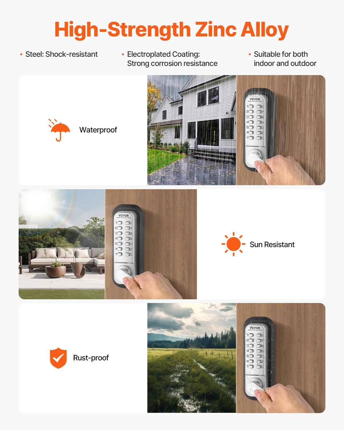 SucceBuy Mechanical Keyless Entry Door Lock 14 Key Mechanical Door Lock Mechanical Keypad Door Lock Handle Stainless Steel Lock