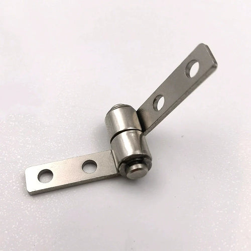 304 stainless steel hinge with damping shaft, free stop torque, and 360-degree stop, featuring two mounting holes on each side.