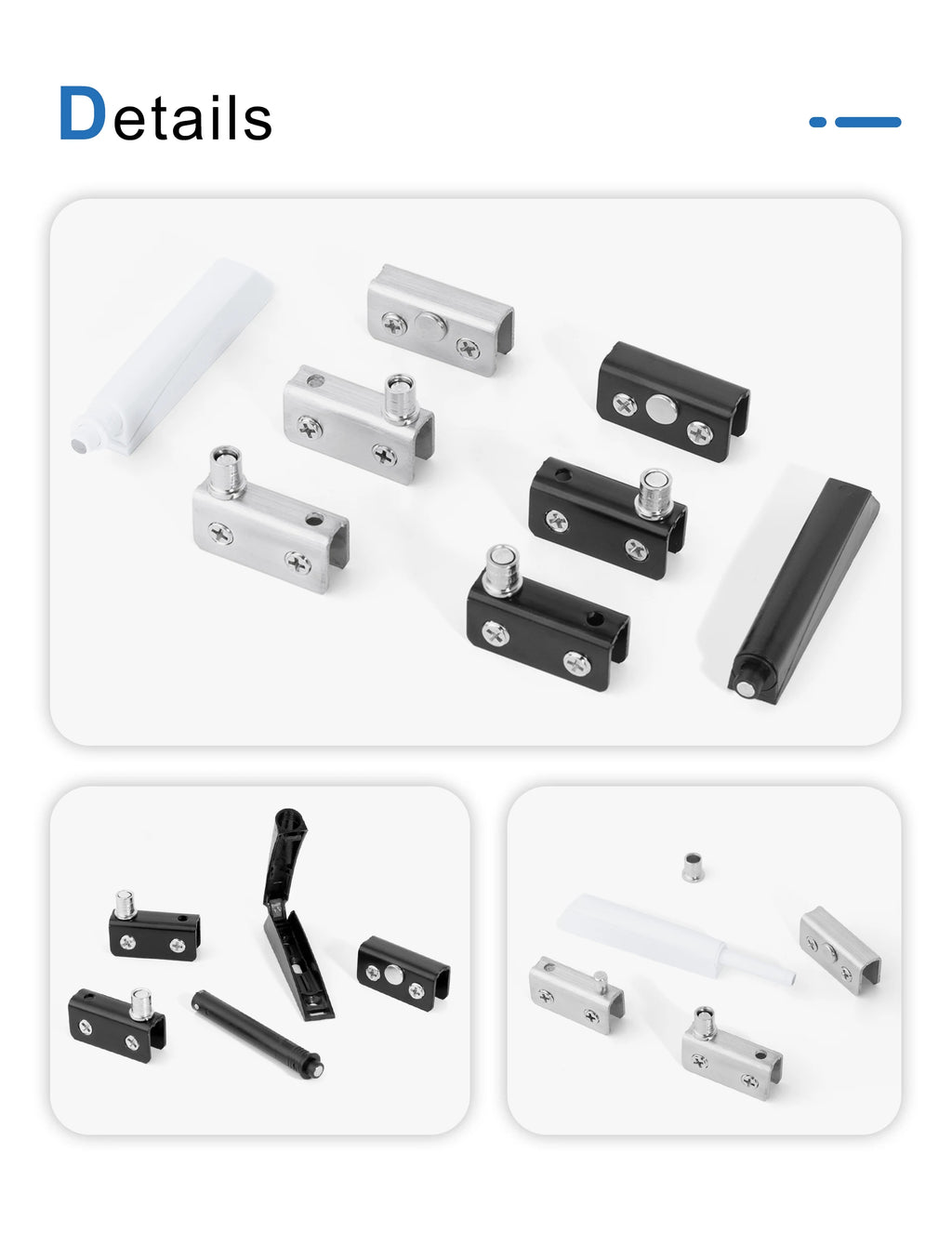Stainless Steel Glass Door Pivot Hinge Set with Magnetic Catch Furniture Metal Black Rotating Hinge for Kitchen Cabinet Cupboard