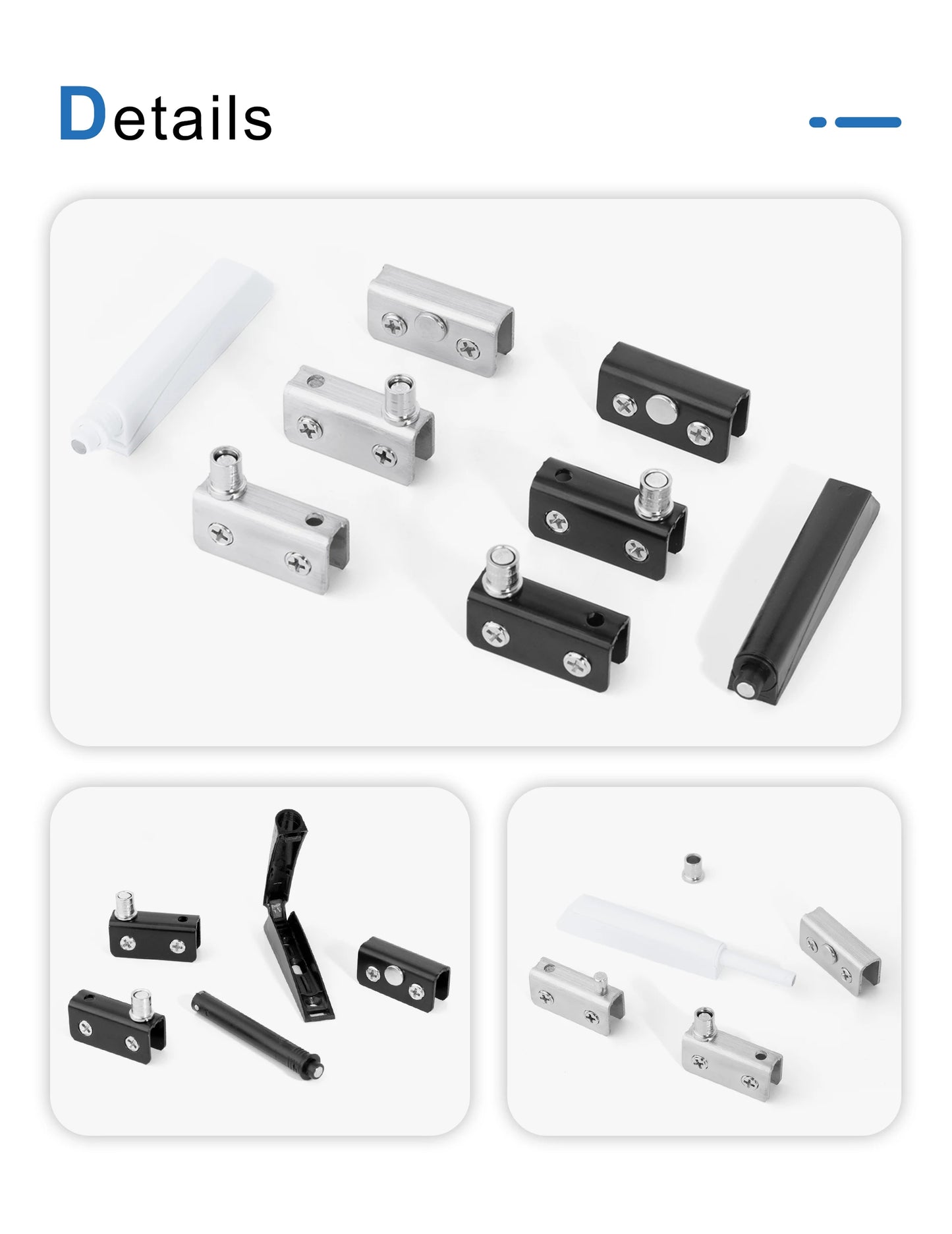 Stainless Steel Glass Door Pivot Hinge Set with Magnetic Catch Furniture Metal Black Rotating Hinge for Kitchen Cabinet Cupboard