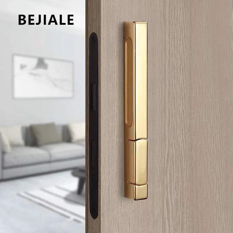 Single-Side Invisible Sizzle Lock with Hidden Black Door Handle in a Modern Interior Setting