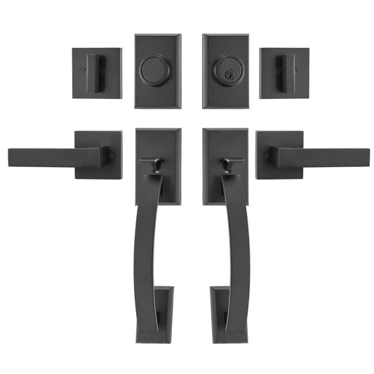 Double Door Handle and Lock Set Matte Black Arched Lever Design