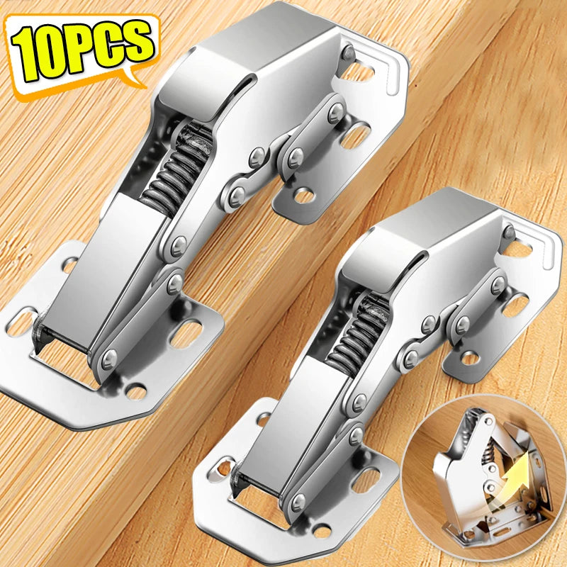 10PCS Cabinet Hinges - 90 Degree No-Drilling Hole Hydraulic Buffer Soft Close Concealed Cupboard Door Hinges