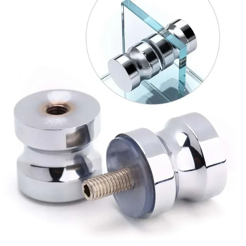Modern aluminum alloy chrome bathroom door knob with screw, suitable for shower cabinets and kitchen cupboards.