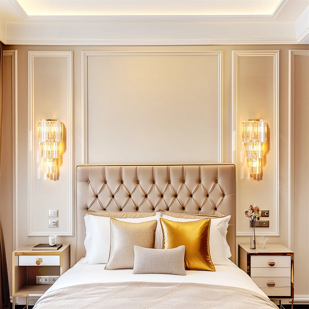 LUVODI Modern Crystal Wall Lamp 3-Layer Wall Crystal Sconce Light E14 Led Corn Lights