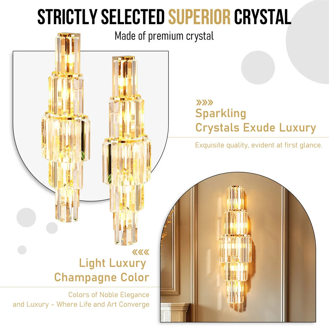 LUVODI Modern Crystal Wall Lamp 3-Layer Wall Crystal Sconce Light E14 Led Corn Lights