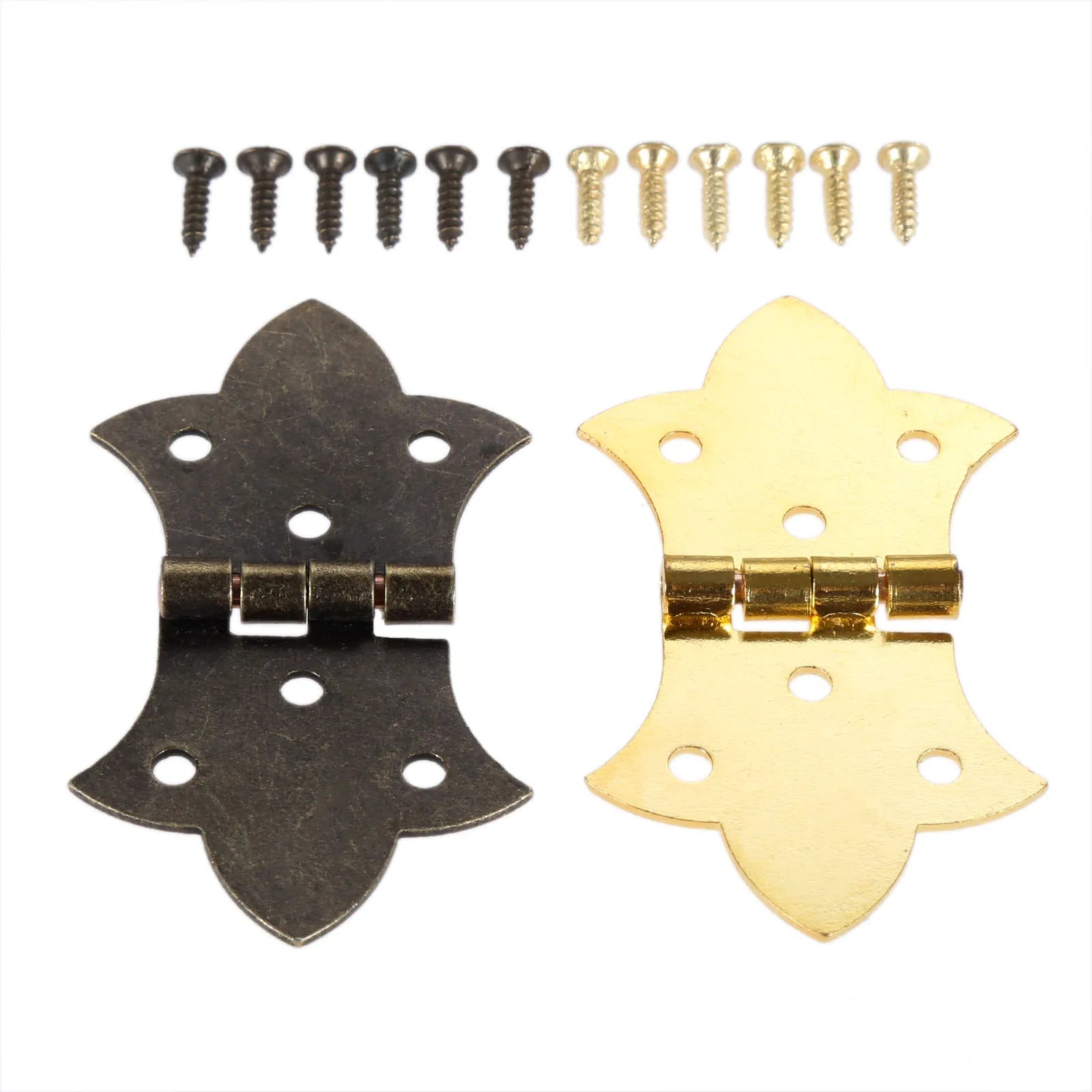DRELD 2Pcs Flower Cabinet Hinge Set with Screws in Dark Metallic and Gold Finishes, 57x31mm