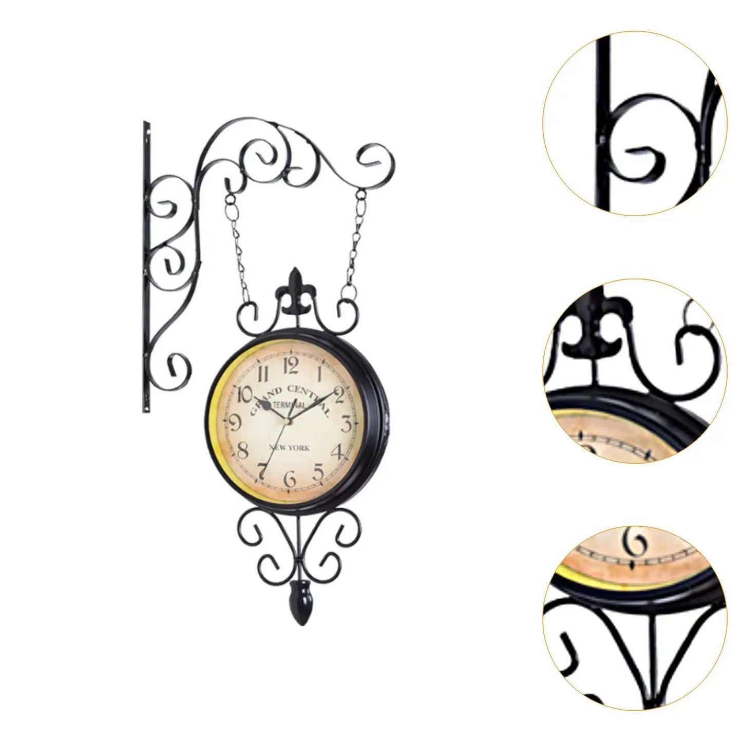 Double Sided Station Clock Round Silent Wall Clock for Kitchen Outdoor Patio