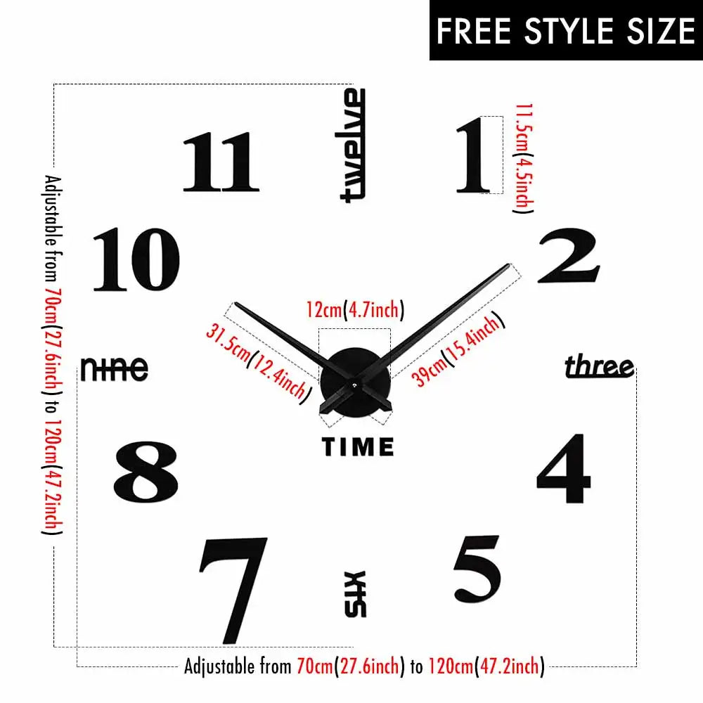 MCDFL 3D Large Wall Clock Self Adhesive Acrylic Mirror Stickers Giant Watches Timepiece Decoration Living Room for Home Interior