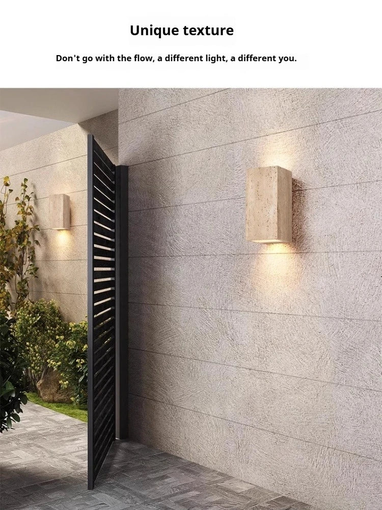 Wabi Sabi Guesthouse Courtyard Villa Outdoor Waterproof Yellow Cave Stone Wall Lights Dining Room Balcony Travertine Wall Lamps