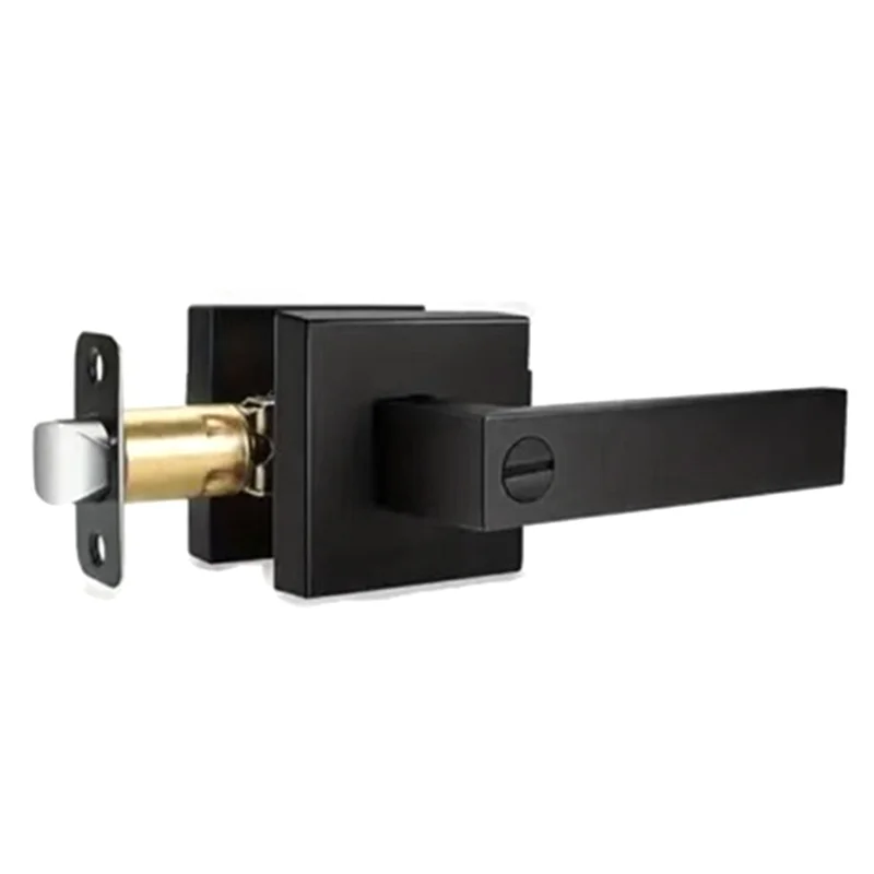 A38M Matte Black Door Lever – Keyless Privacy Interior Lockset for Bedroom & Bathroom – Modern Square Handle Design