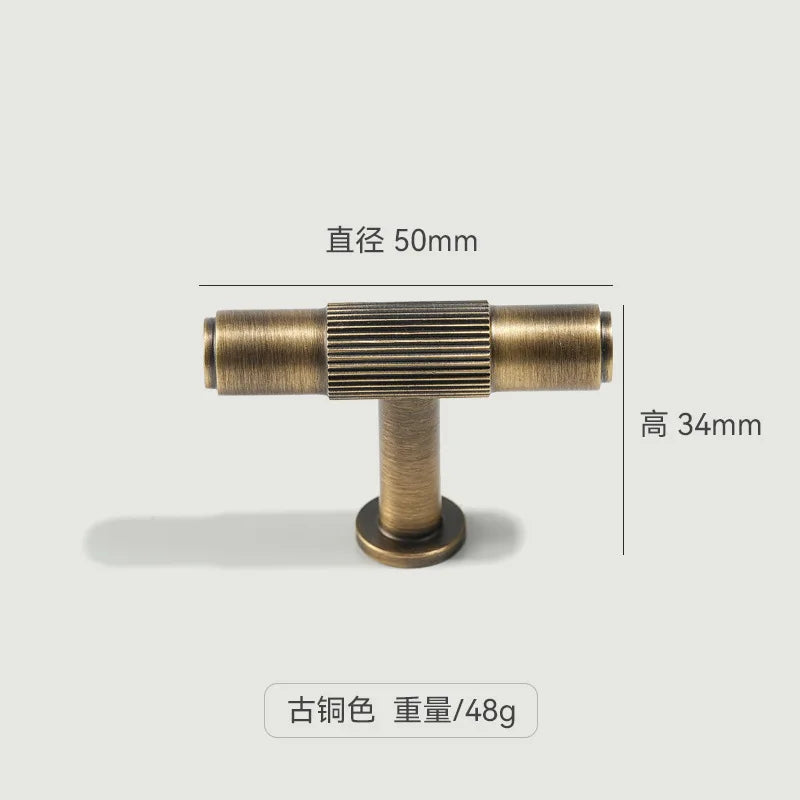 Antique French Straight-Grain Wardrobe and Shoe Cabinet Solid Brass Pull Handle in Bronze Color Exposed Knob Furniture Handle