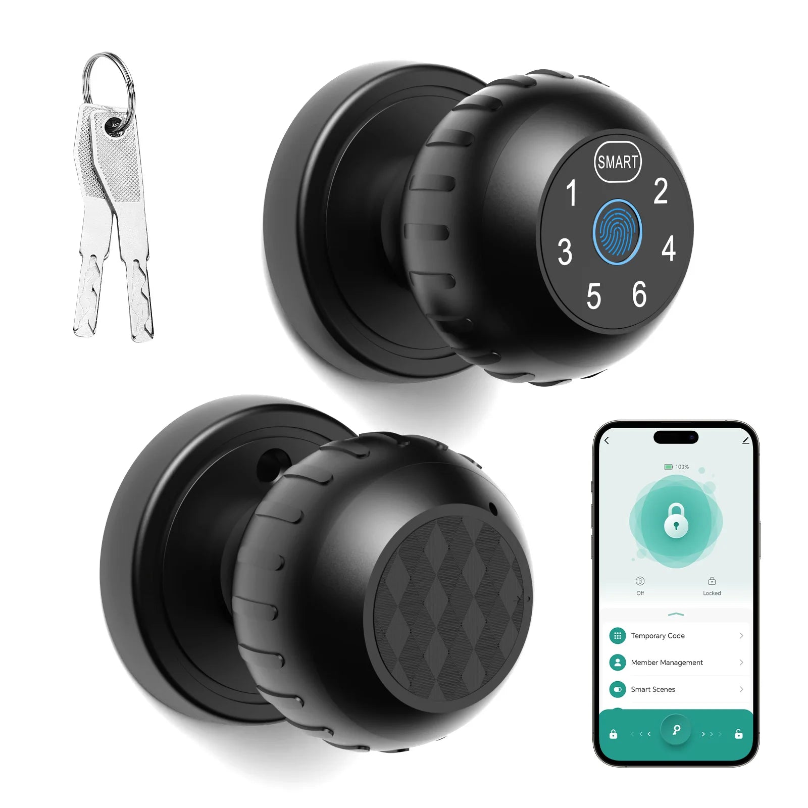 Viladepot Ball Shaped Smart Lock with Fingerprint, Touchscreen Keypad, and App Control