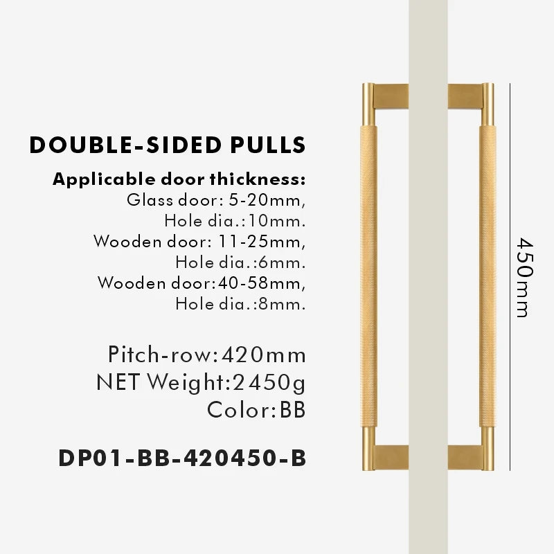 Nurlin Solid Brass Door Double Single Sided Cross Knurled Kitchen Refrigerator Appliance Closet Pull Bar Wood Gate Glass Door