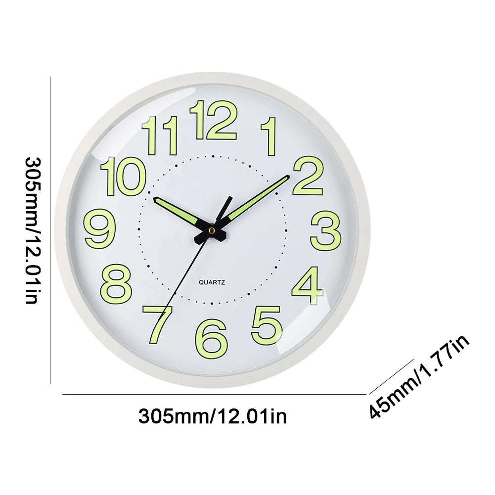 12inch Luminous Wall Clock Non-Ticking Silent Quartz Clock Energy-Absorbing Glow in The Dark Wall Time Clock for Bedroom Office