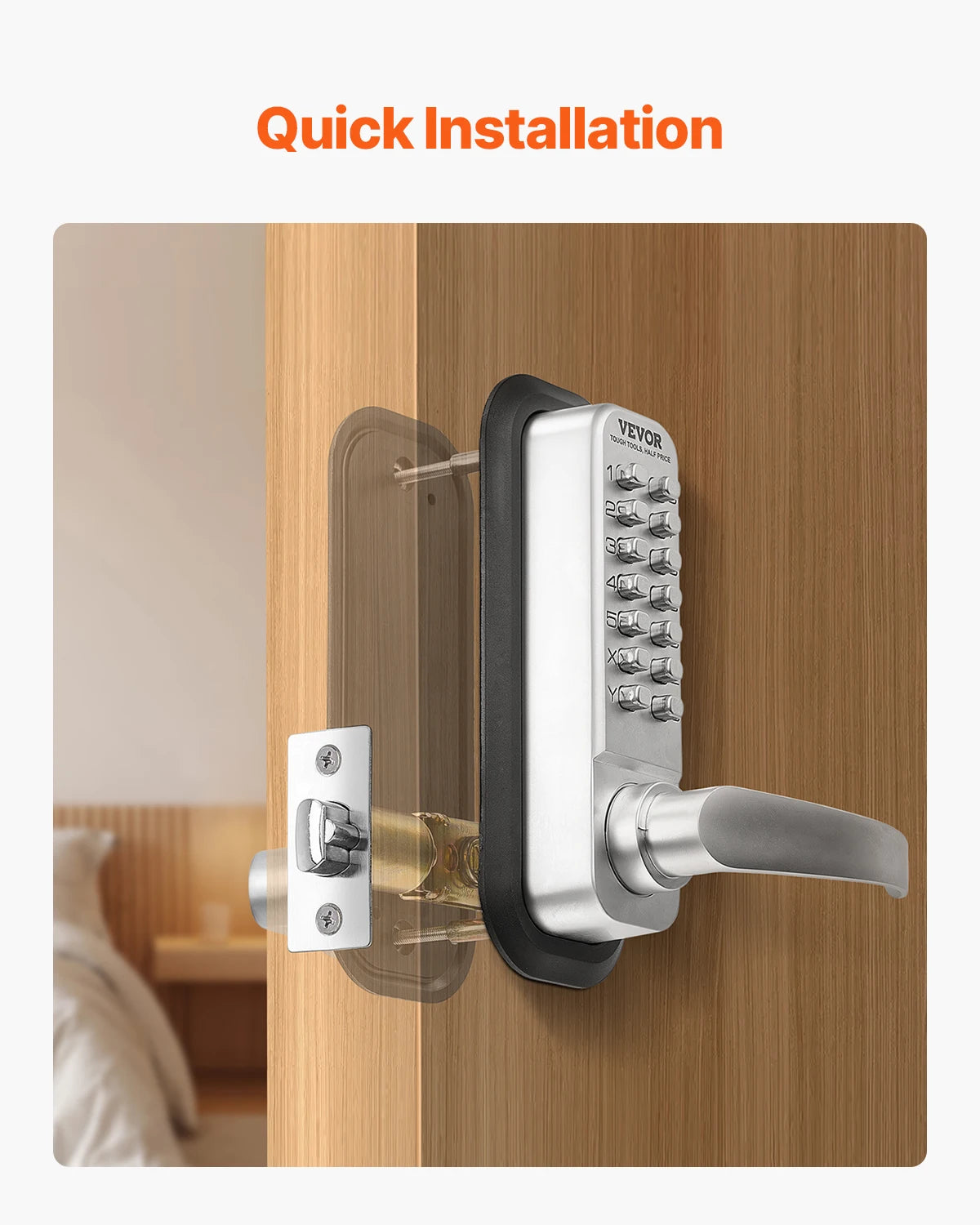 SucceBuy Mechanical Keyless Entry Door Lock 14 Key Mechanical Door Lock Mechanical Keypad Door Lock Handle Stainless Steel Lock